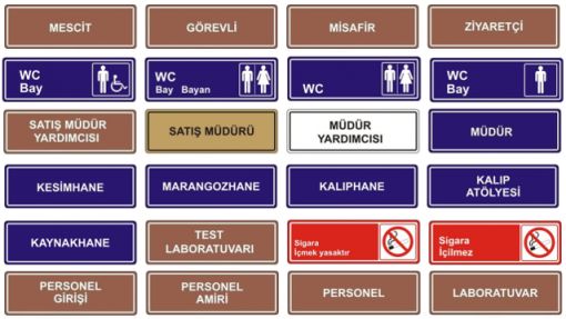 Yönlendirme Levhaları, Kapı İsimleri, Kurum Bölümleri Levhaları