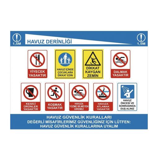 Havuz Güvenlik Kuralları Levha Seti - 1 ( 100x110 cm ), Havuz İçinde Çocuklara Dikkat Ediniz Levhası, Havuz ve Deniz Levhaları, Havuz Öncesi ve Sonrasında Duş Alınız Levhası