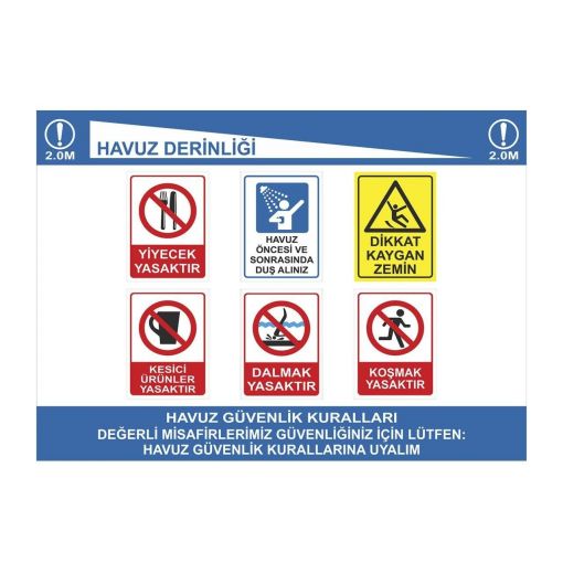Havuz Güvenlik Kuralları Levha Seti - 1 ( 100x110 cm ), Havuz İçinde Çocuklara Dikkat Ediniz Levhası, Havuz ve Deniz Levhaları, Havuz Öncesi ve Sonrasında Duş Alınız Levhası