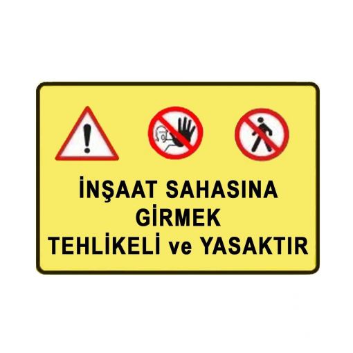 İnşaat Sahasına Girmek Tehlikeli ve Yasaktır Levhası, Dikkat Burada Çift Taraflı Besleme Yapılmaktadır Levhası, İnşaat Alanı Koruyucu Malzemeni Kullan, Ezilme Tehlikesi Preste Çalışırken Çift El Kumandasını Kullan, Gürültülü Alan Kulaklık Tak, Yangın Tehlikesi Sigara İçmek ve Açık Alev Yasaktır, Fabrika Alanı Koruyucu Malzemeni Kullan, Sıçrayan Parçalar Çapak Tehlikesi, Soğuk Düşük Isı Tehlikesi Koruyucu Malzemeni Giy, Sıkışma Tehlikesi, Yüksek Düşme Tehlikesi- Paraşüt Tipi Emniyet Kemerini Tak, Dönen Cisimler Kesilme Tehlikesi Çelik Örgü Eldiven Giy, Sıcak Levha Yanma Tehlikesi Isıya Dayanıklı Eldiven Giy, Asit Tahriş Edici Tehlike, Uyarı Levhaları, Bursa Uyarı Levhaları Baskı, Kombine Levhalar,