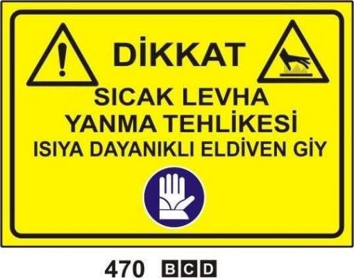 Sıcak Levha Yanma Tehlikesi Isıya Dayanıklı Eldiven Giy, Asit Tahriş Edici Tehlike, Uyarı Levhaları, Bursa Uyarı Levhaları Baskı, Kombine Levhalar,